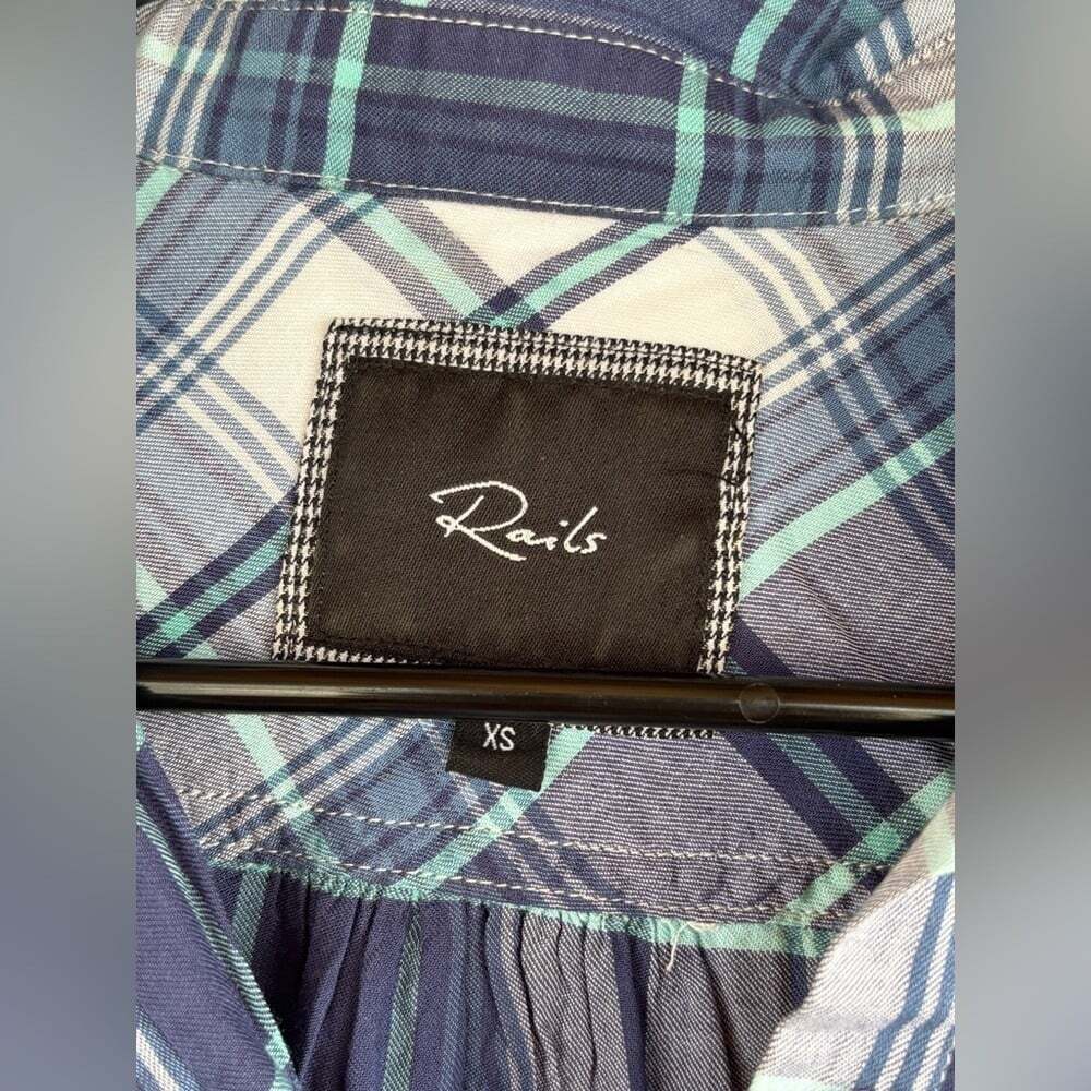 Rails Navy, White & Teal Plaid Button-Up Cut Off Style Shirt Sz XS - Picture 3 of 3